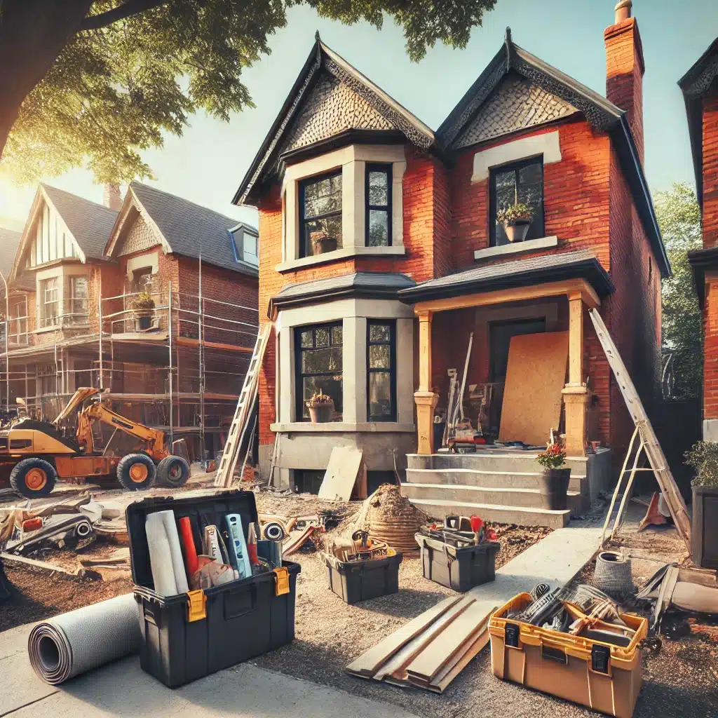 A house under renovation in an East Toronto neighborhood