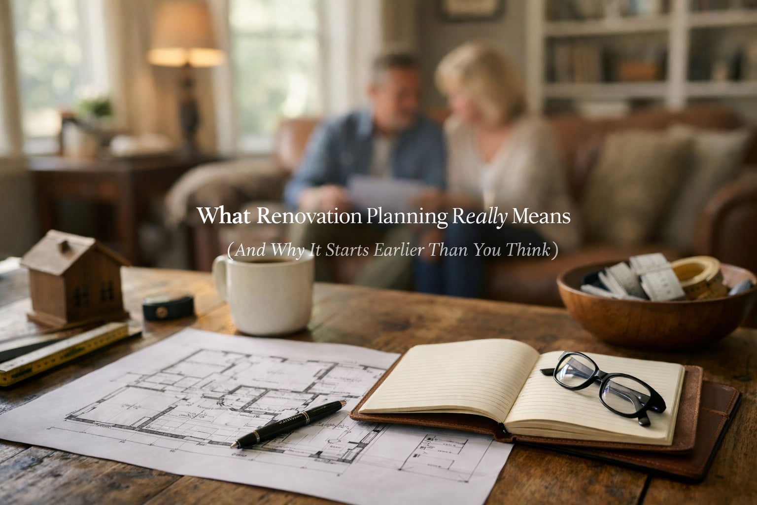 Renovation planning with couple in living room