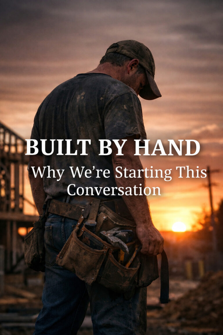 Carpenter removing toolbelt in sunset