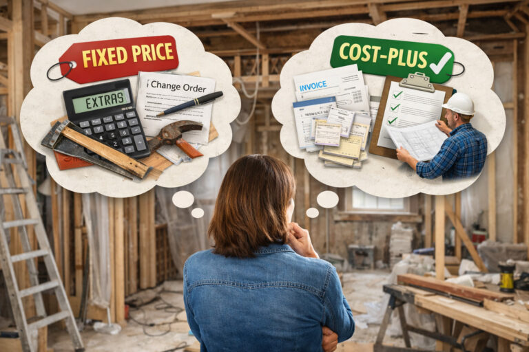 Homeowner deciding between fixed price and cost plus