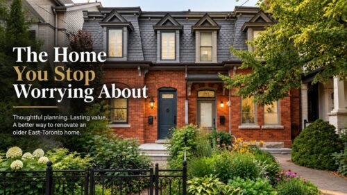 Renovated red brick Victorian home in East Toronto with the words The Home You Stop Worrying About